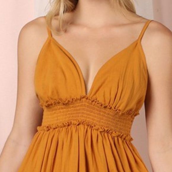 Ninexis Plus Smocking Waist Golden Sun Maxi Dress with Adjustable Strap Size 1X - Picture 3 of 11